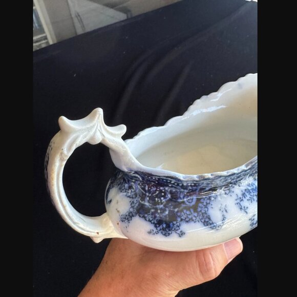Antique 19th C Flow Blue Ironstone Gravy Boat Rosetta William Adams & Co England - Picture 8 of 10